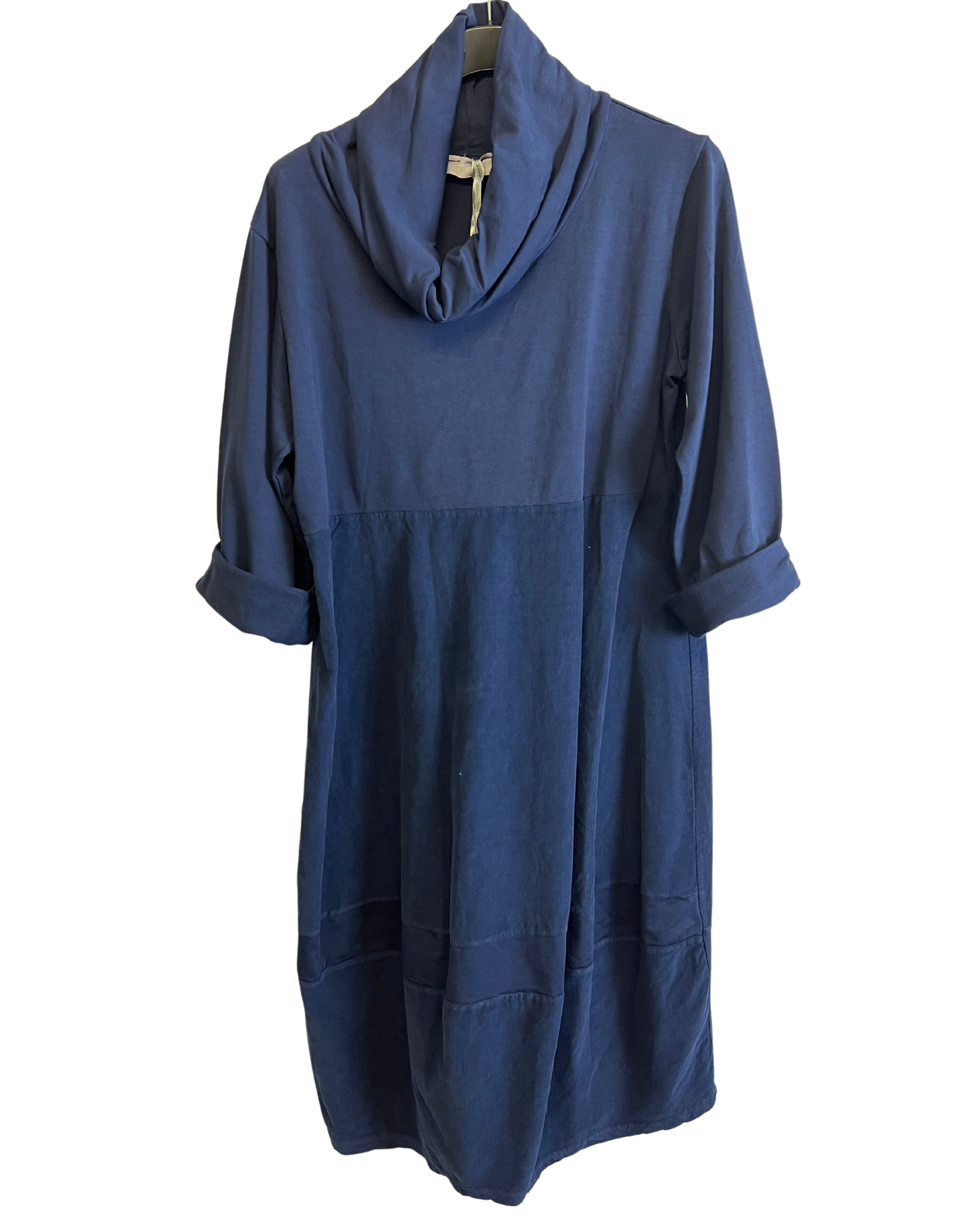 Cowl Neck Long Sleeve Cord Panel Jersey Dress In Navy