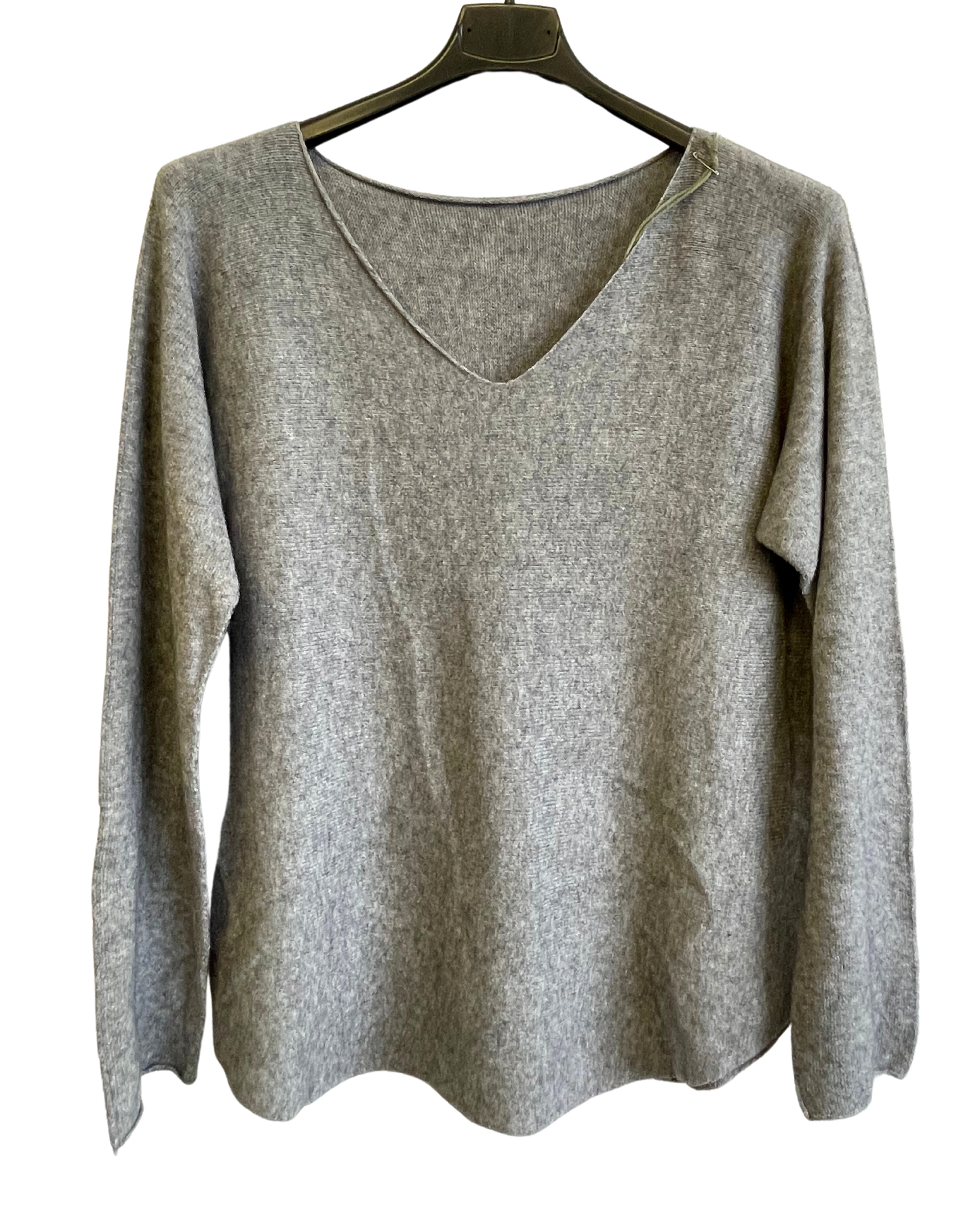 Soft Knit V-Neck Curved Hem Jumper in Grey