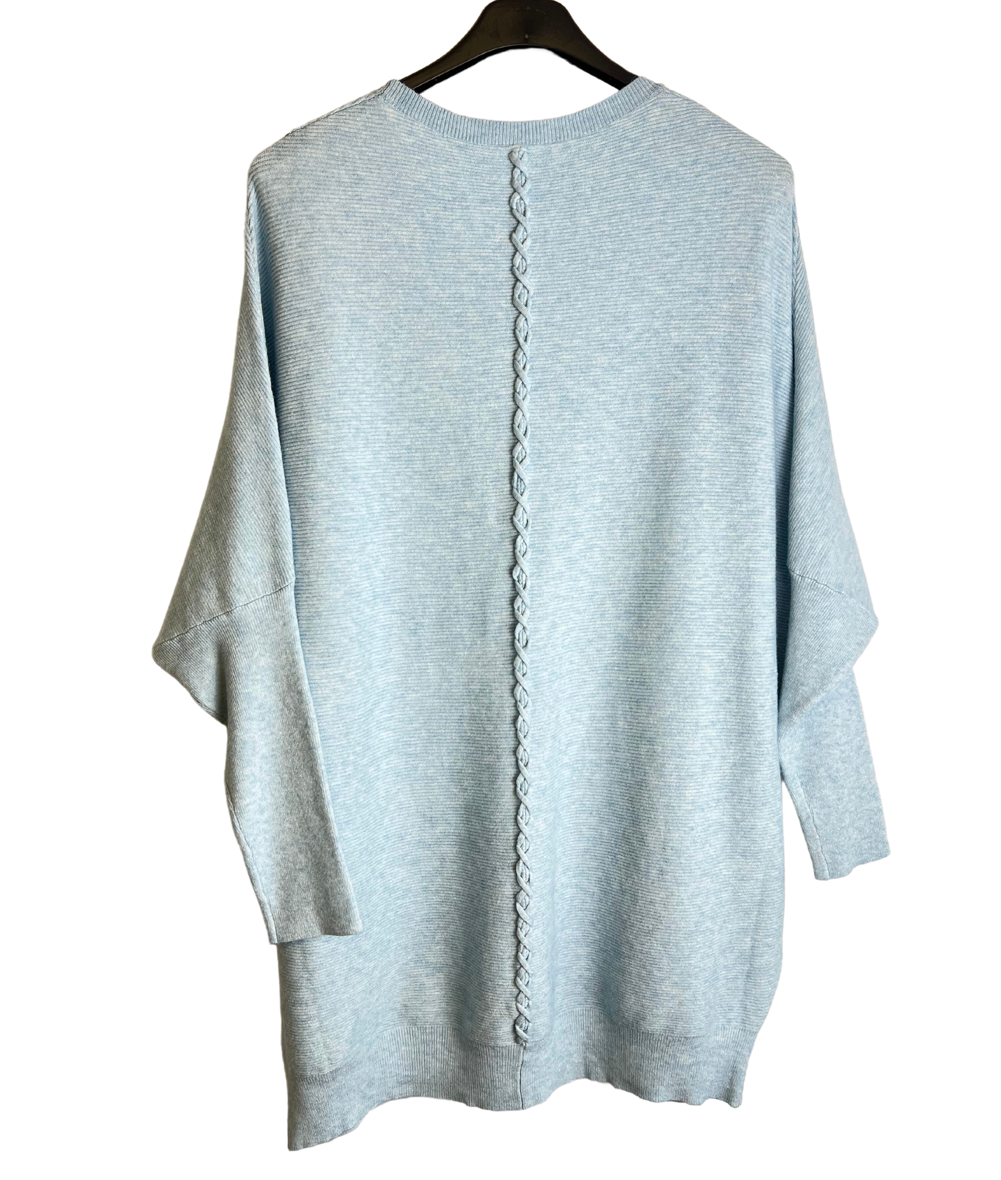 Lagenlook Italian Plait Back Design 2 Pocket Jumper in Light Blue