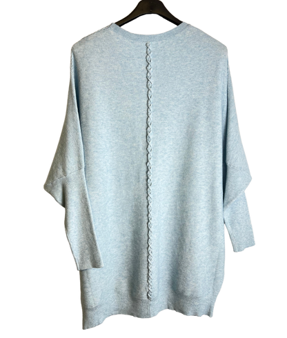 Lagenlook Italian Plait Back Design 2 Pocket Jumper in Light Blue