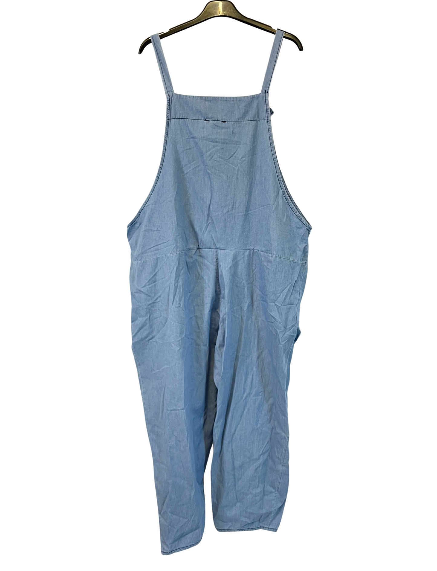 2 Pocket Front Tie Denim Look Jumpsuit Dungarees In Light Denim