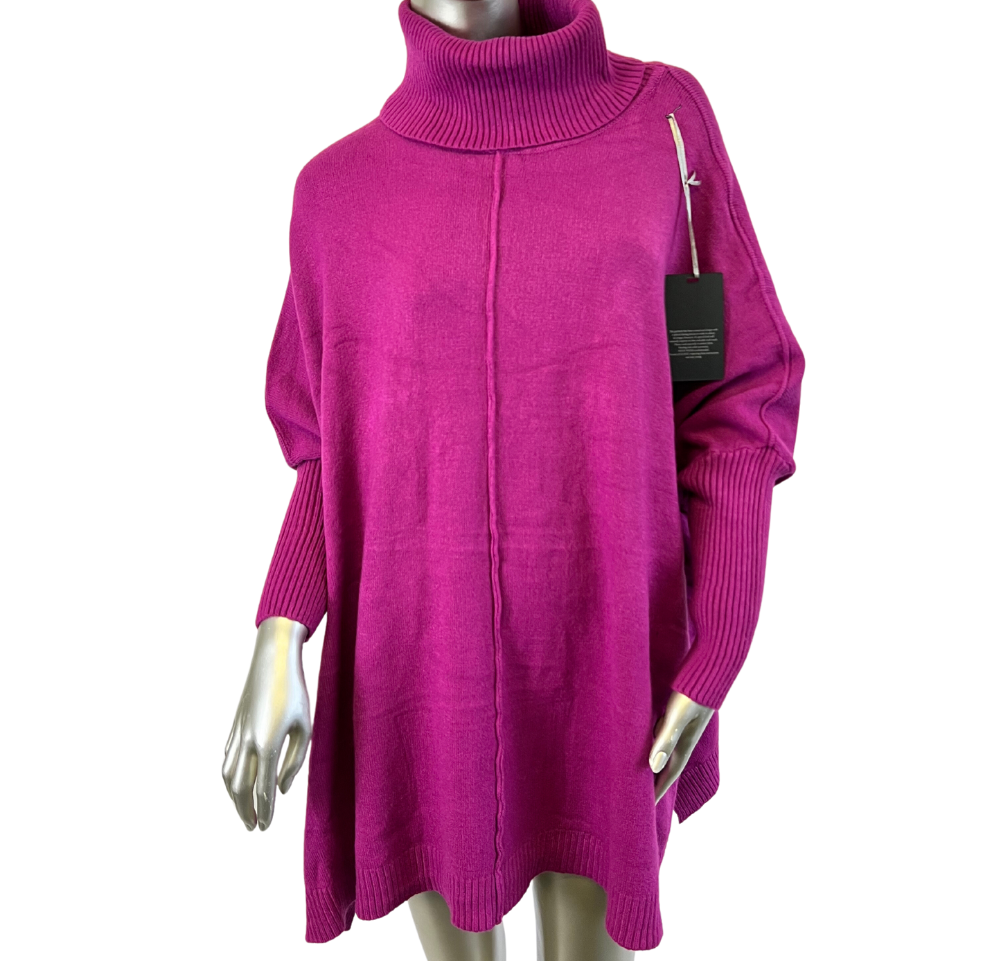 Oversized Knitted Cowl Neck Jumper with Front Seam Detail in Magenta