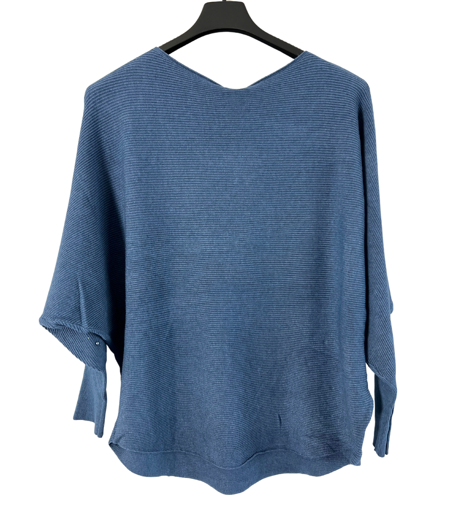 Autumn Pearl Sequin Design Batwing Sleeve Ribbed Knit Jumper in Denim