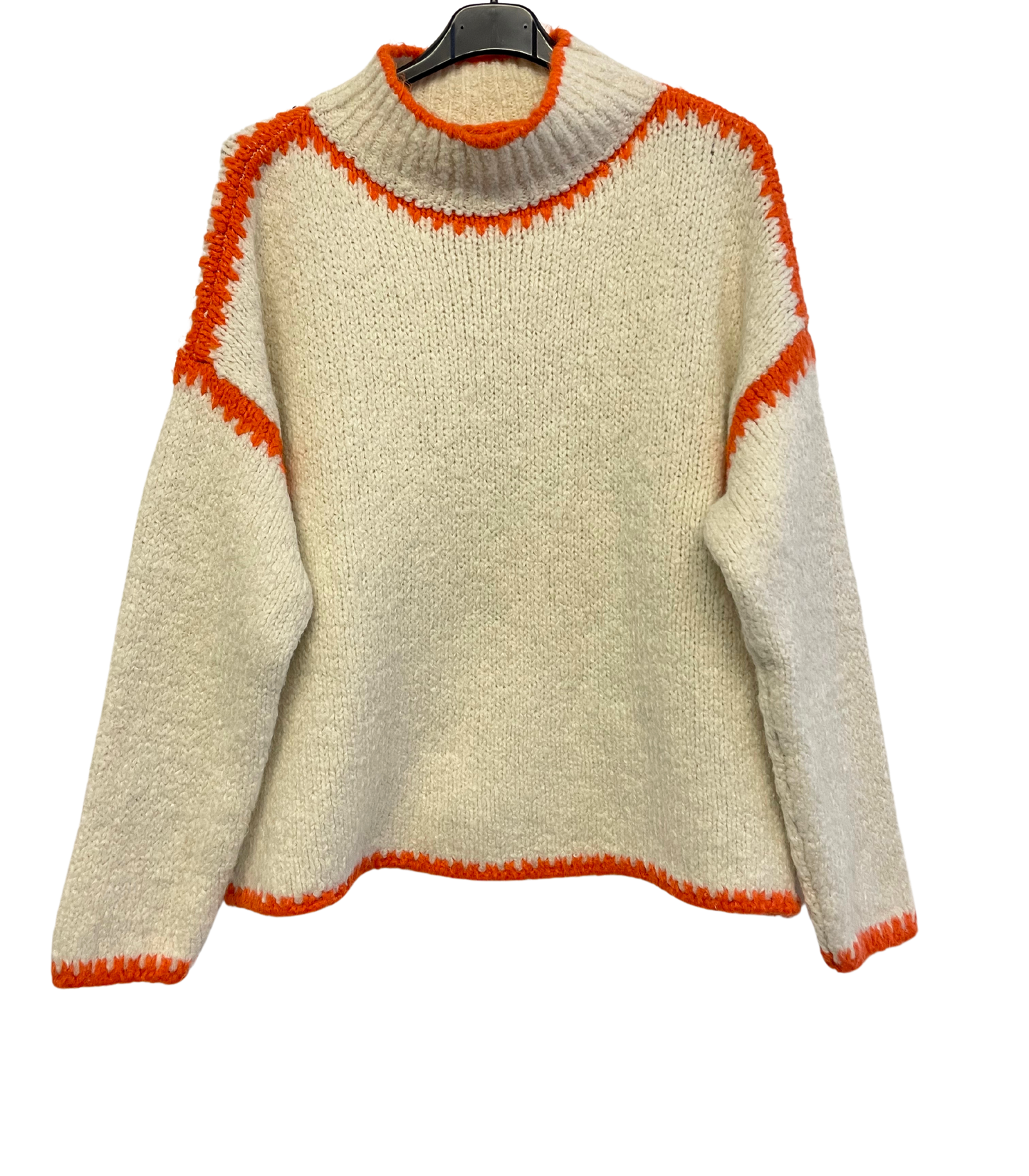 Soft Knitted Italian High Neck Jumper with Blanket Stitch Edging