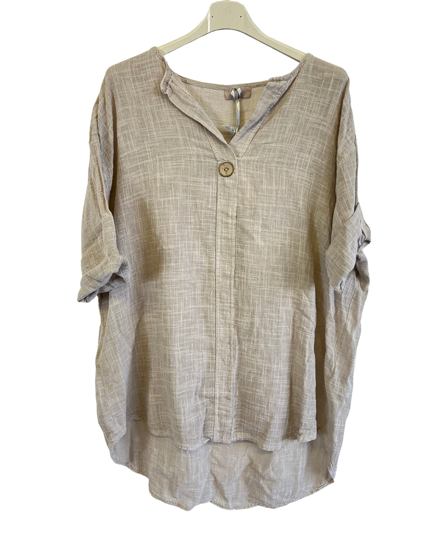 Oversized Cotton & Linen Blend One Button Top in Stone