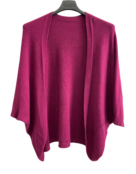 Lagenlook Soft Knit Open Front Short Cardigan in Magenta