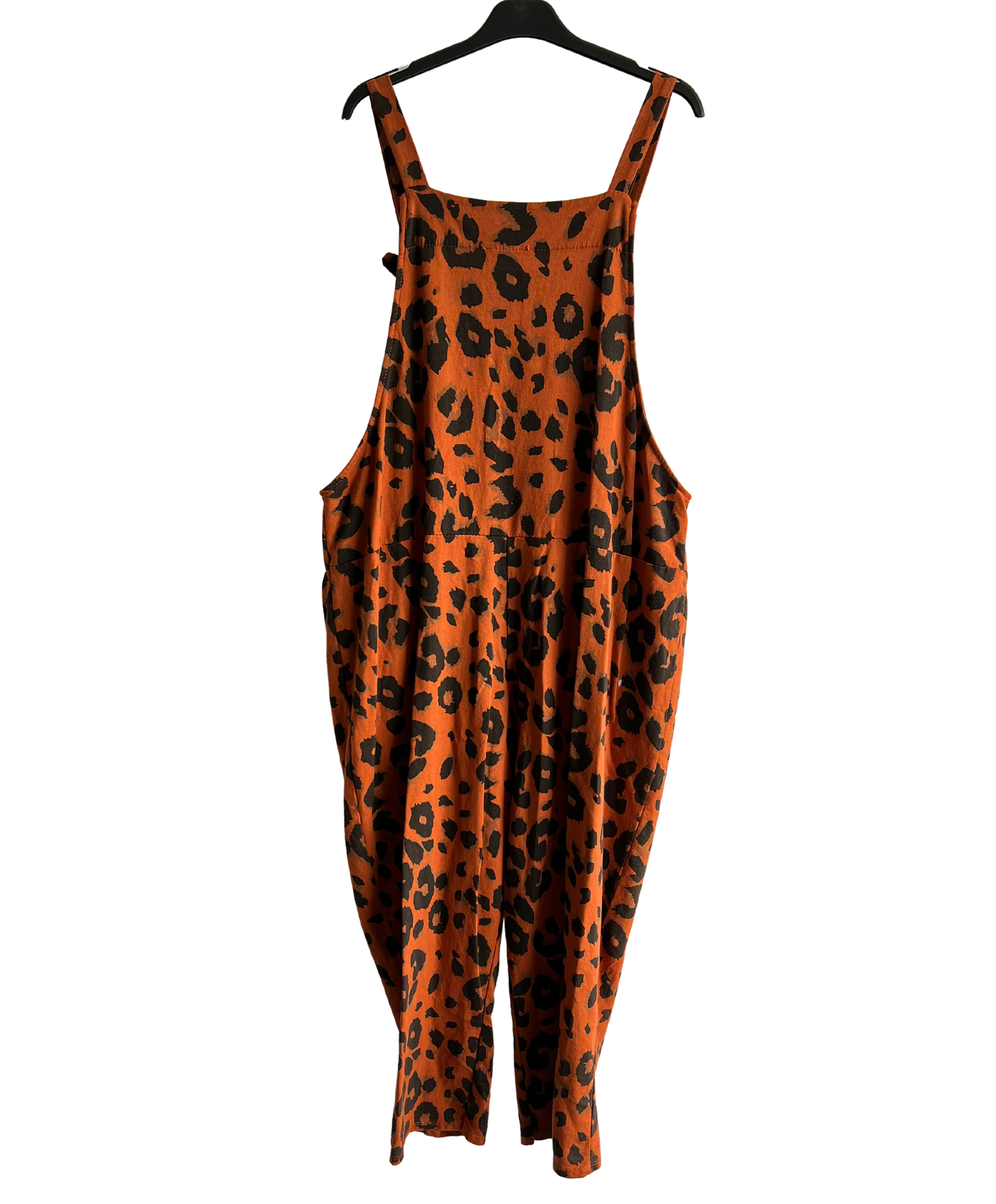 2 Pocket Animal Leopard Print Summer Dungarees In Rust