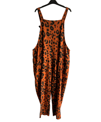 2 Pocket Animal Leopard Print Summer Dungarees In Rust