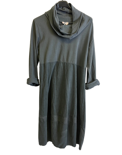 Cowl Neck Long Sleeve Cord Panel Jersey Dress In Grey