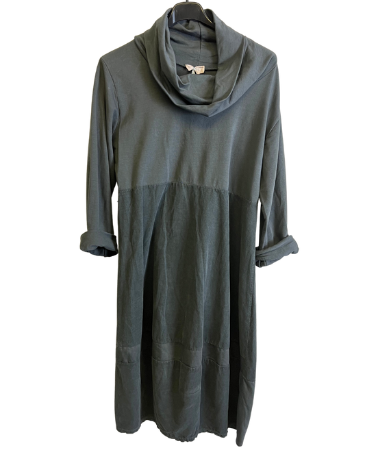 Cowl Neck Long Sleeve Cord Panel Jersey Dress In Grey