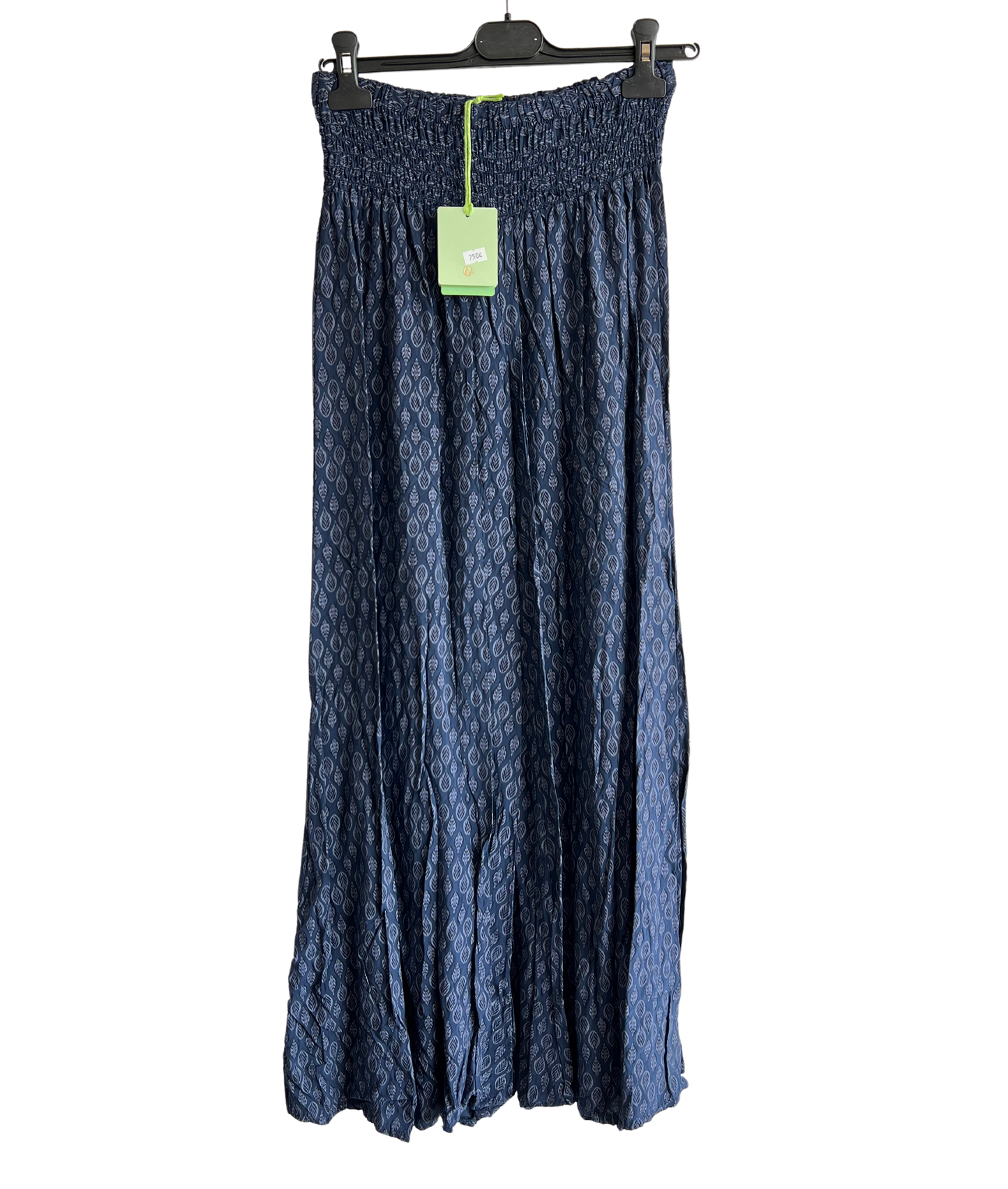 Leaf Print Wide Leg Summer Palazzo Trousers In Navy