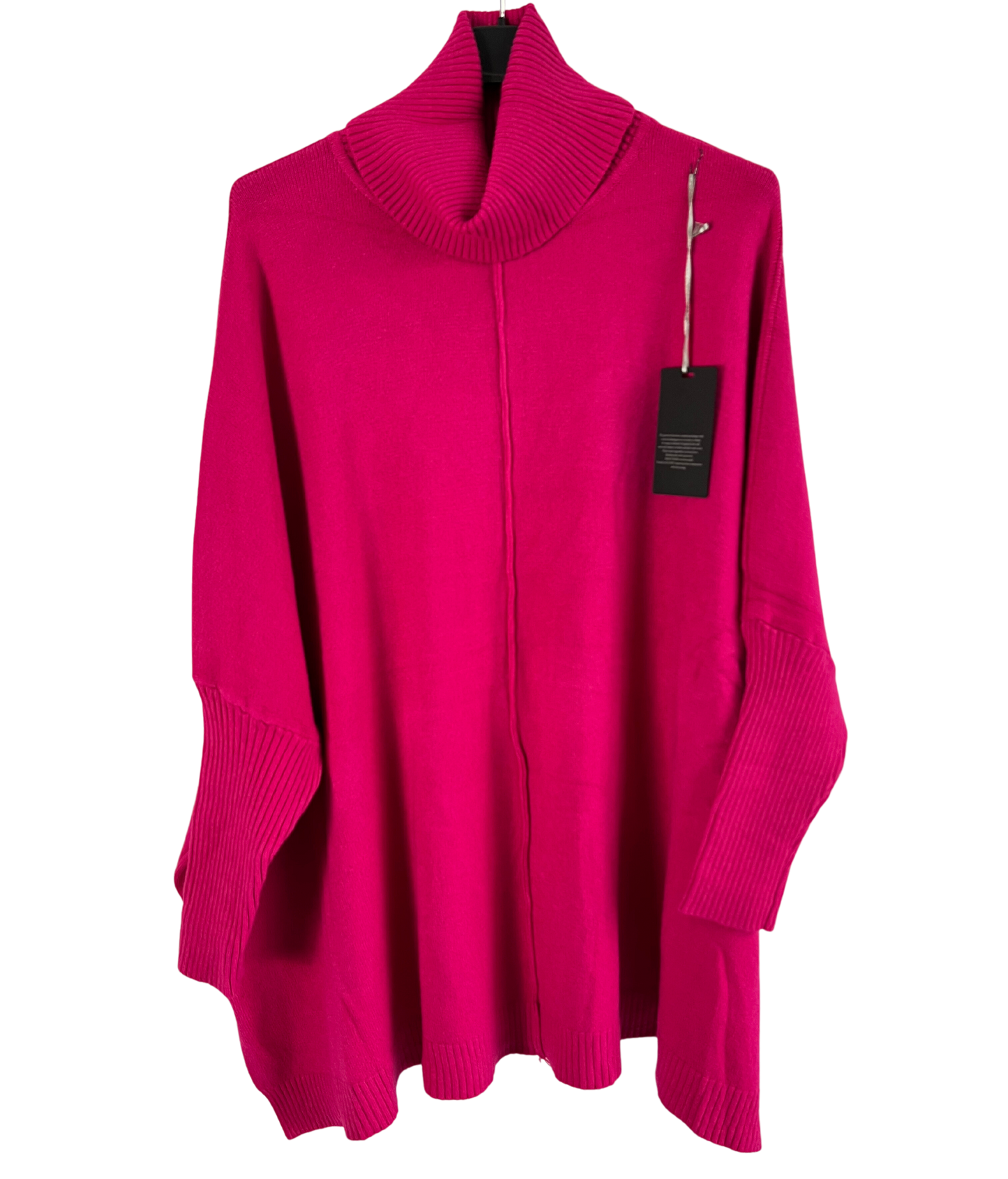 Oversized Knitted Cowl Neck Jumper with Front Seam Detail in Fuchsia