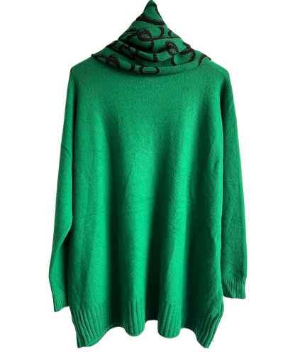 Knitted Long Sleeved Matching Jumper and Scarf Set in Green