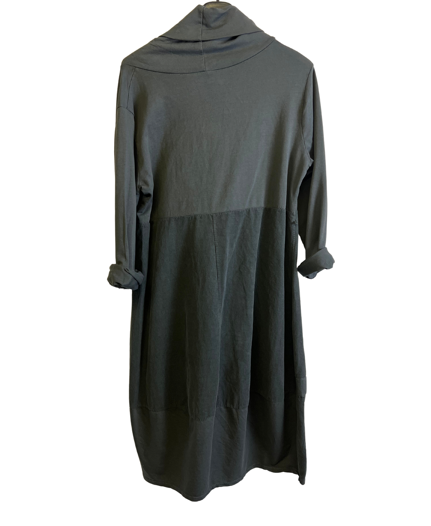 Cowl Neck Long Sleeve Cord Panel Jersey Dress In Grey