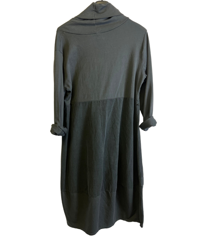 Cowl Neck Long Sleeve Cord Panel Jersey Dress In Grey