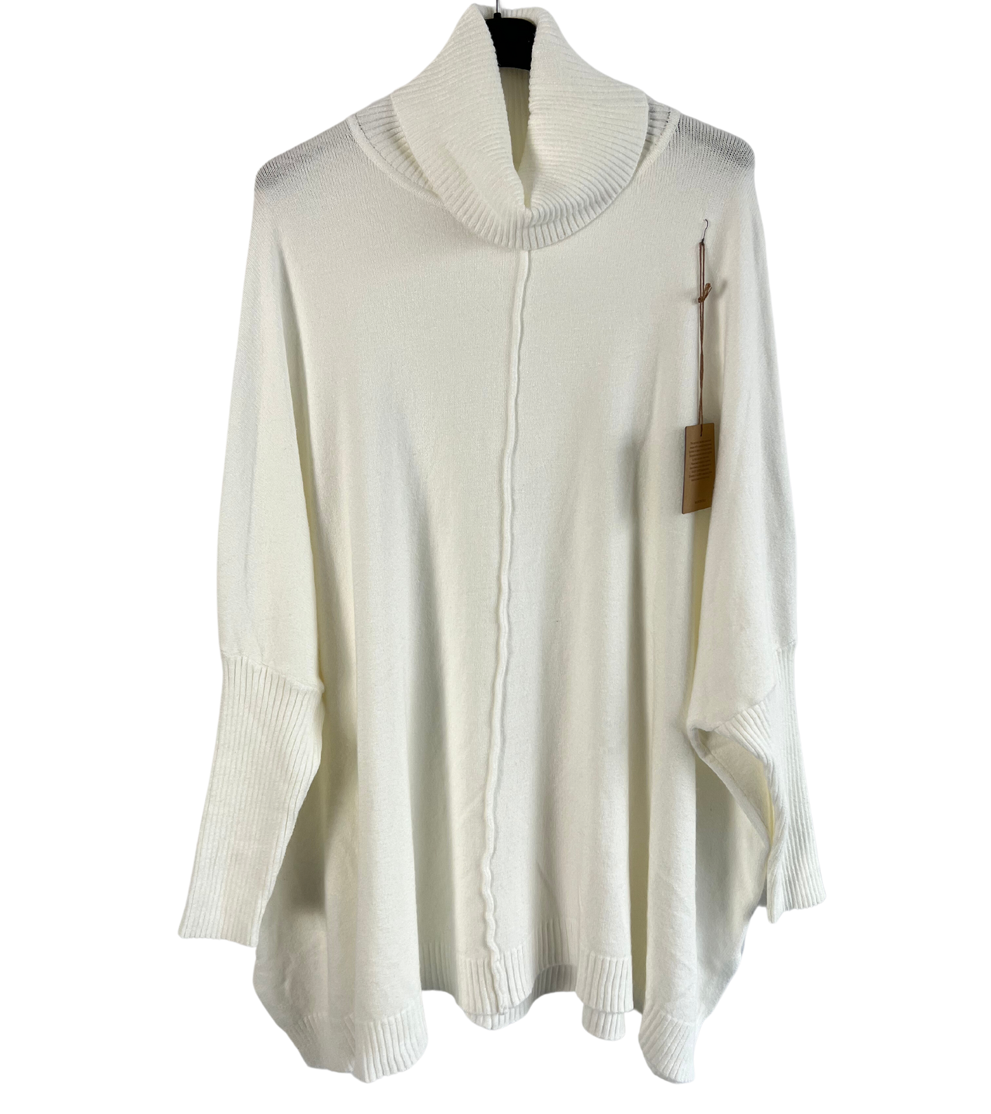 Oversized Knitted Cowl Neck Jumper with Front Seam Detail in Off-White Cream