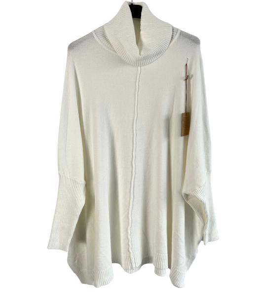 Oversized Knitted Cowl Neck Jumper with Front Seam Detail in Off-White Cream