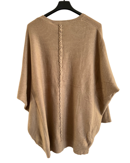 Lagenlook Italian Plait Back Design 2 Pocket Jumper in Camel