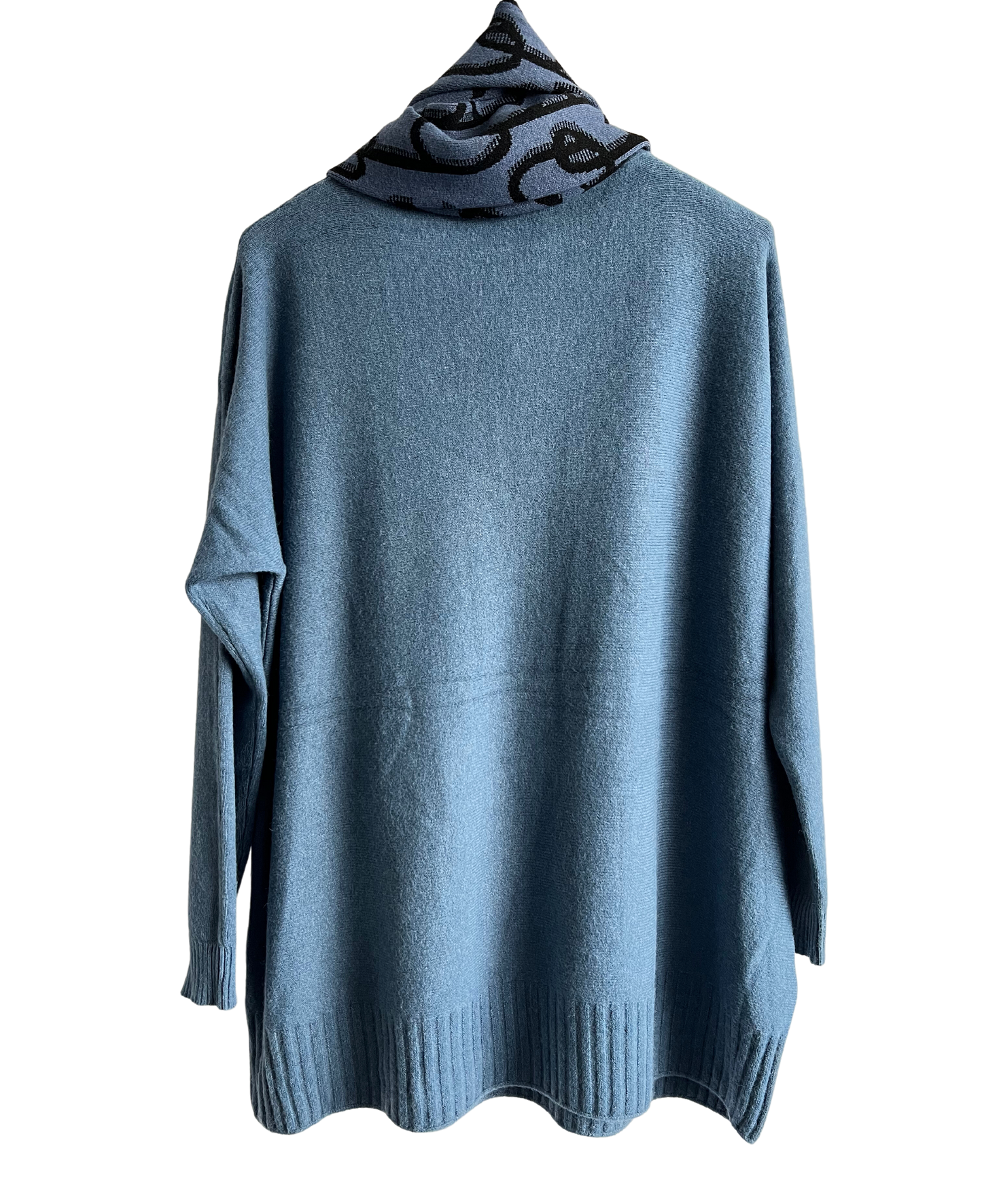 Knitted Long Sleeved Matching Jumper and Scarf Set in Denim