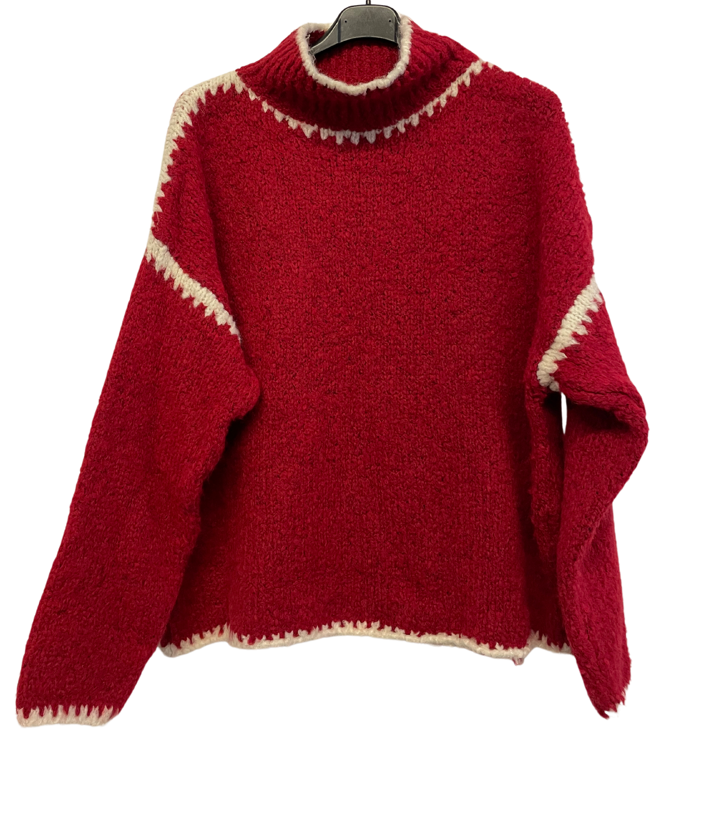 Soft Knitted Italian High Neck Jumper with Blanket Stitch Edging