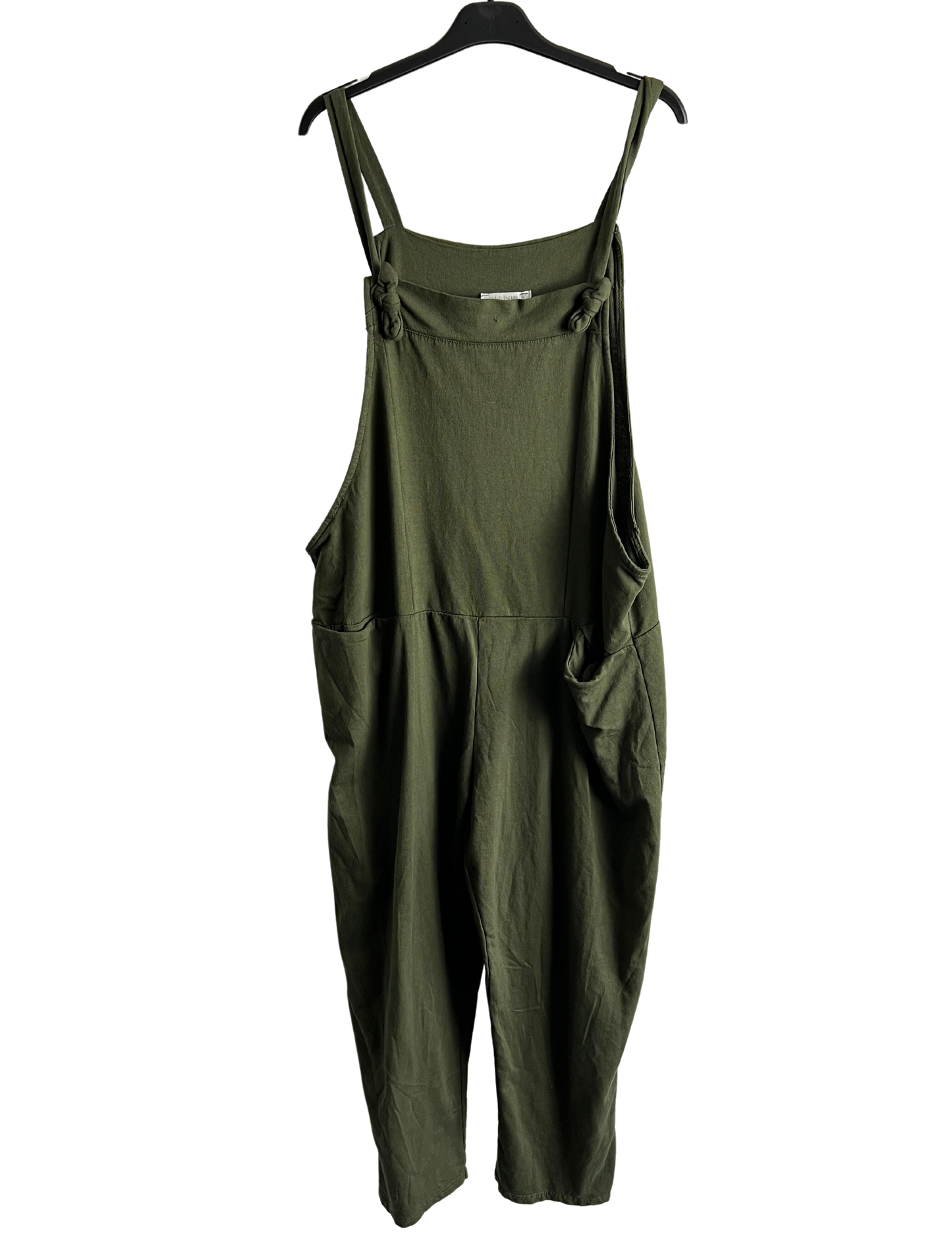 Knot Design 2 Pocket Plain Dungarees In Winter Khaki