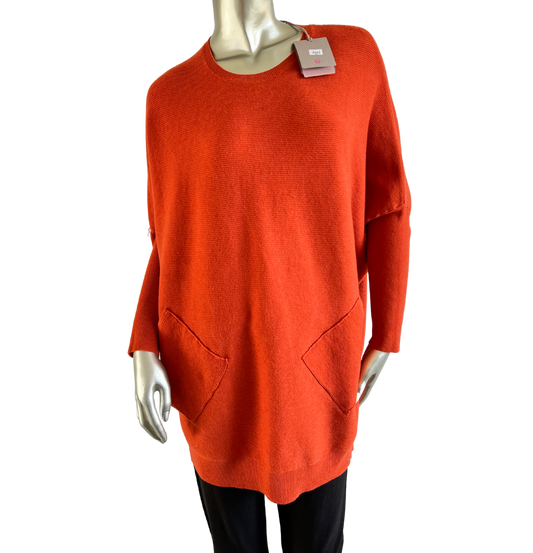 Lagenlook Italian Plait Back Design 2 Pocket Jumper in Rust