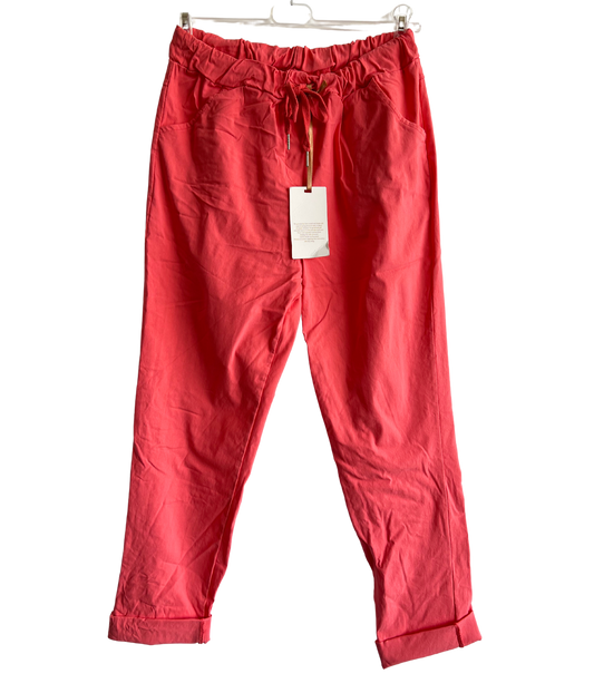 Regular Magic Stretchy Waist Summer Pants In Coral