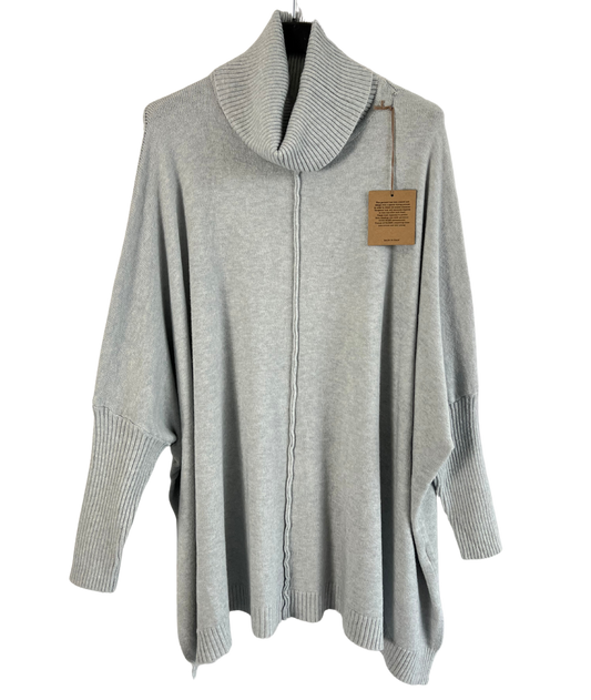 Oversized Knitted Cowl Neck Jumper with Front Seam Detail in Silver Grey