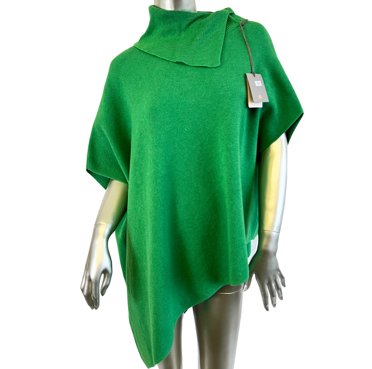 Asymmetrical Cowl Neck Soft Knitted Jumper Poncho in Green