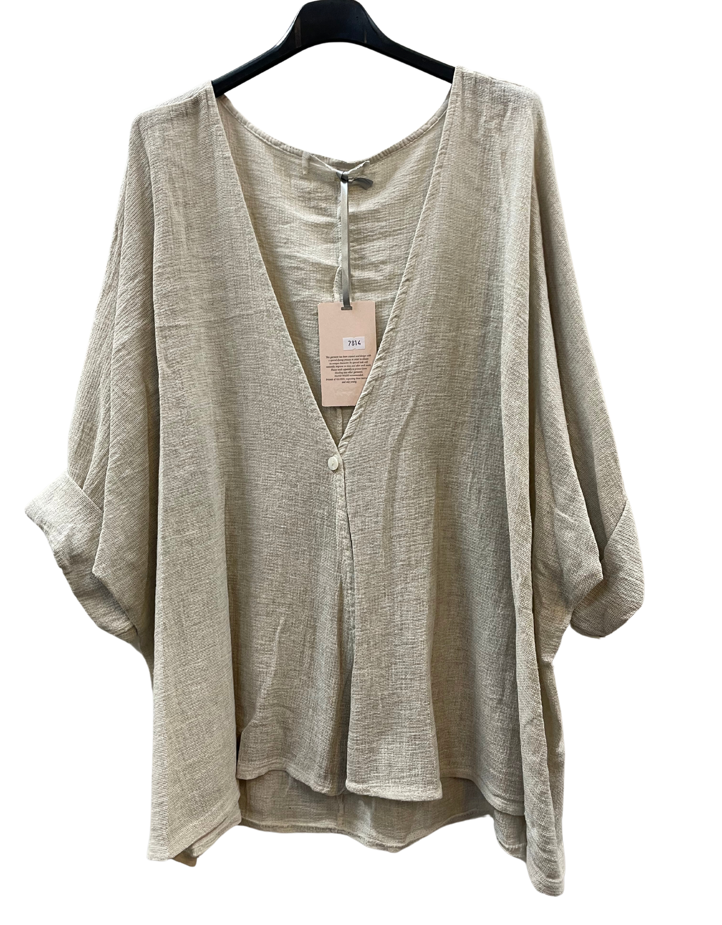 Overtop/Cardigan Layering Linen One Button Long Sleeve Top In Beige