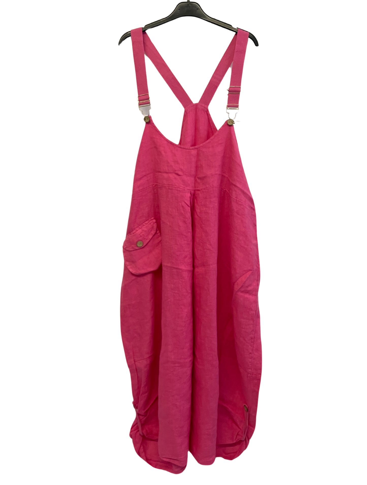 Lightweight Summer Linen Dungaree Dress in Fuchsia