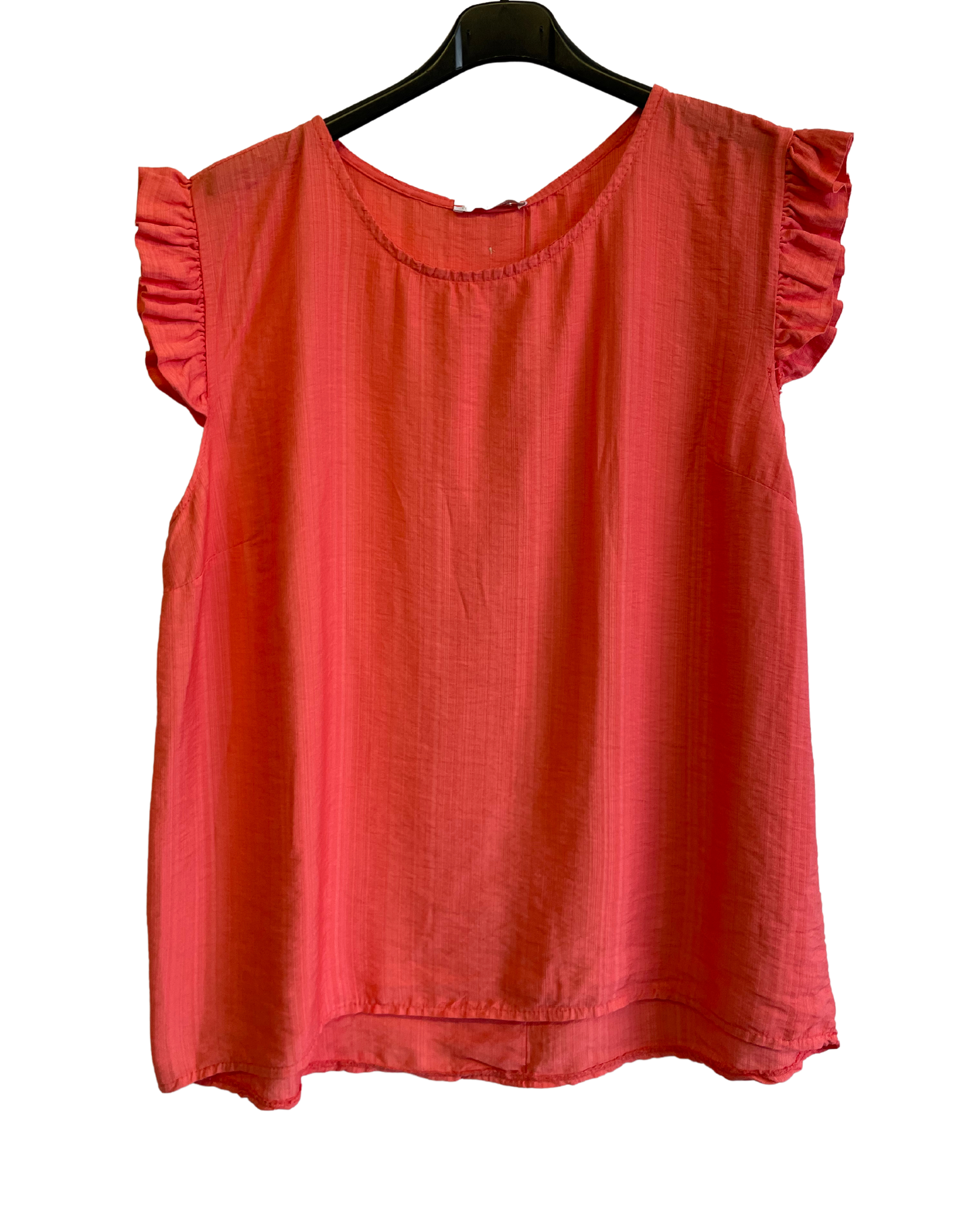 Button Back Summer Frill Cap Sleeve Plain Vest Top in Coral