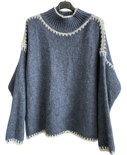 Soft Knitted Italian High Neck Jumper with Blanket Stitch Edging