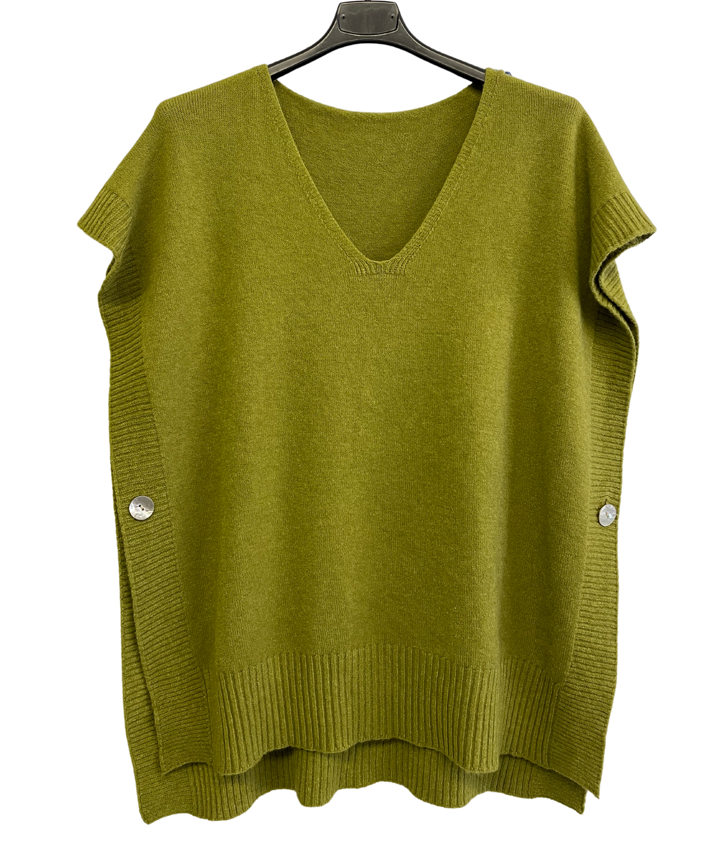 Soft Knitted Sleeveless Button Design V Neck Tank Top in Lime Green