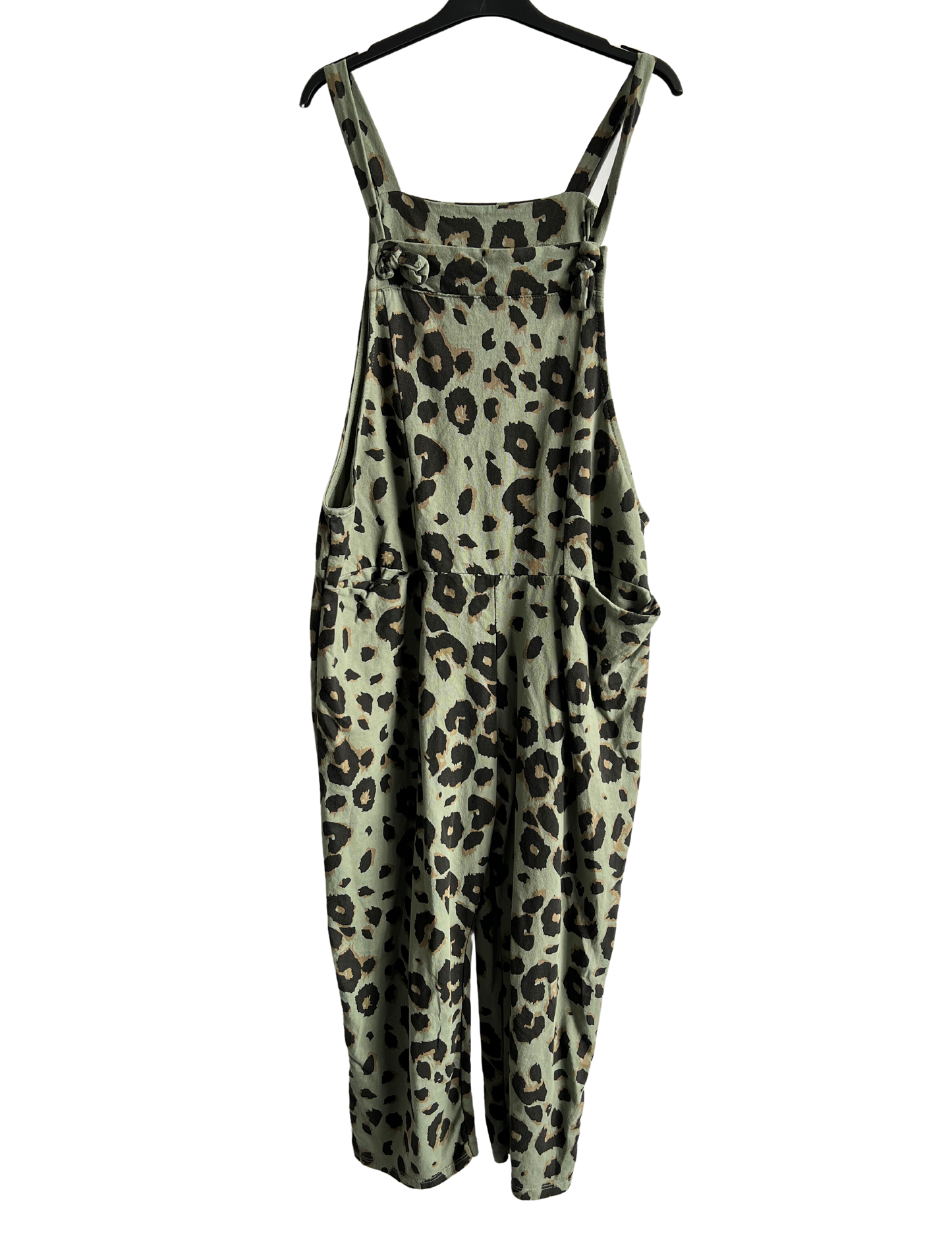 2 Pocket Animal Leopard Print Summer Dungarees In Khaki