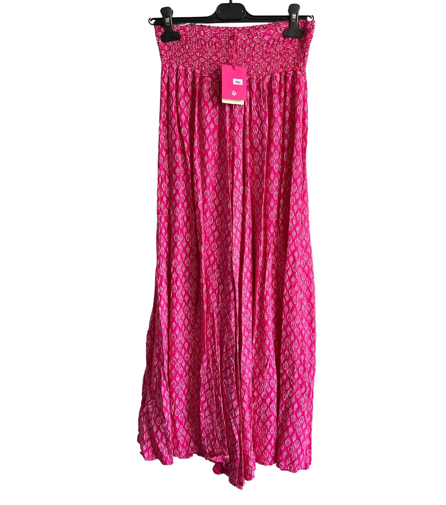 Leaf Print Wide Leg Summer Palazzo Trousers In Fuchsia