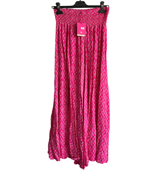 Leaf Print Wide Leg Summer Palazzo Trousers In Fuchsia