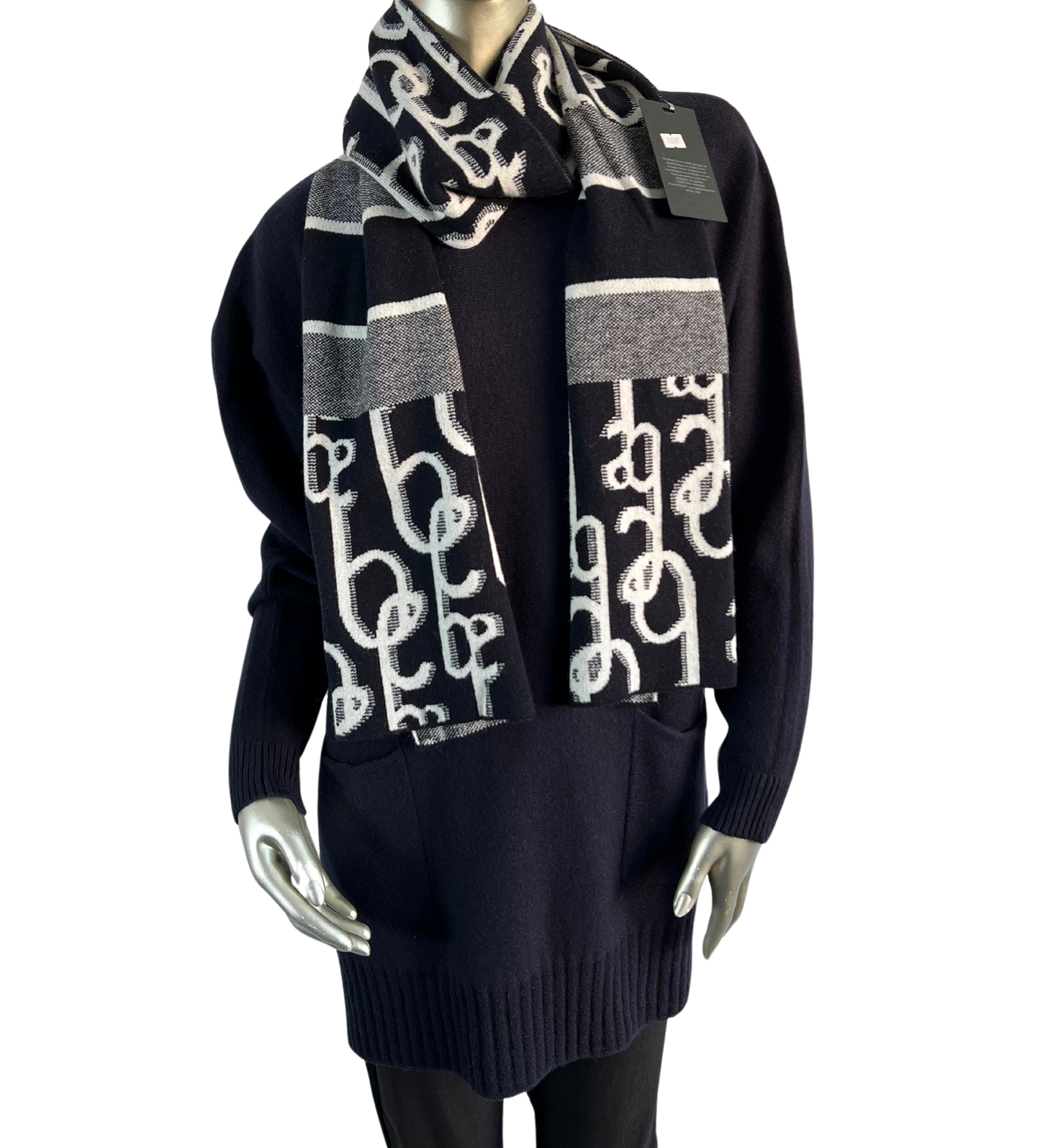 Knitted Long Sleeved Matching Jumper and Scarf Set in Navy