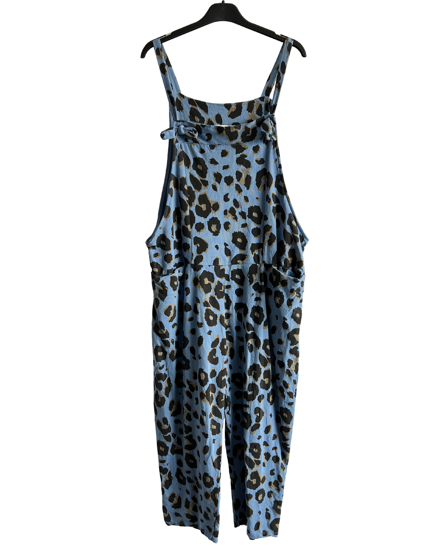 2 Pocket Animal Leopard Print Summer Dungarees In Light Blue