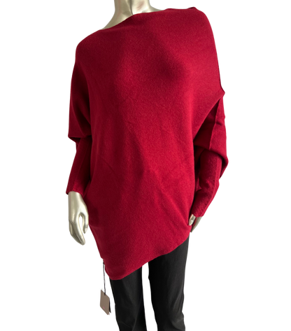 Asymmetric Draped Slouch Neck Soft Jumper with Long Fitted Sleeves