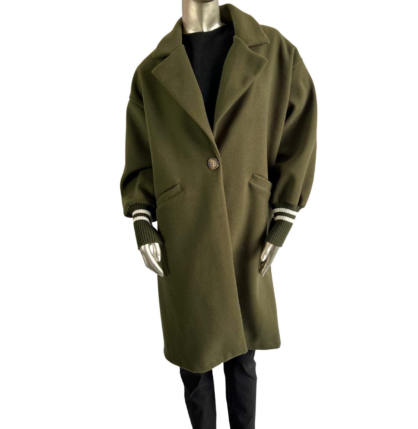 Wool Blend Stylish Fitted Coat In Khaki