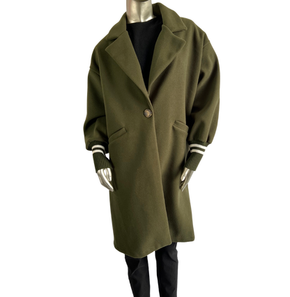 Wool Blend Stylish Fitted Coat In Khaki