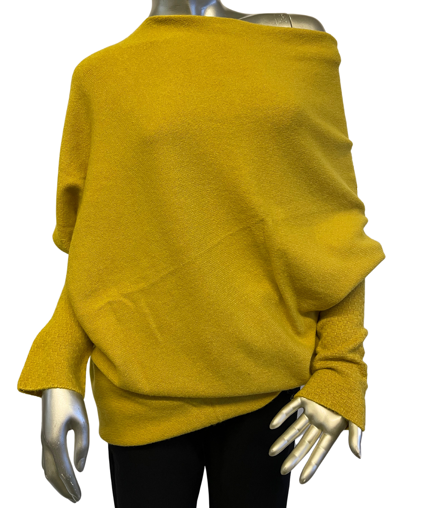 Asymmetric Draped Slouch Neck Soft Jumper with Long Fitted Sleeves