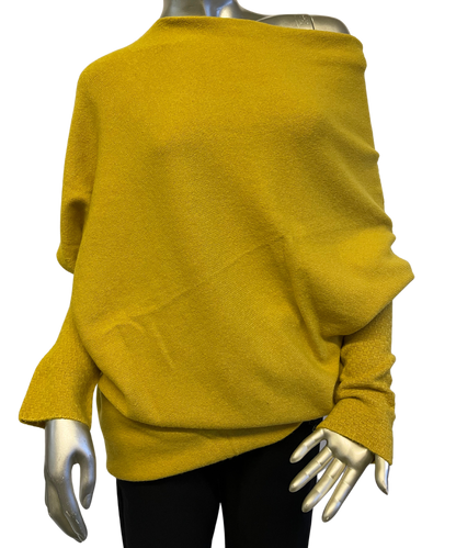 Asymmetric Draped Slouch Neck Soft Jumper with Long Fitted Sleeves