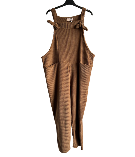 2 Pocket Front Tie Jumbo Cord Stretchy Dungarees in Camel