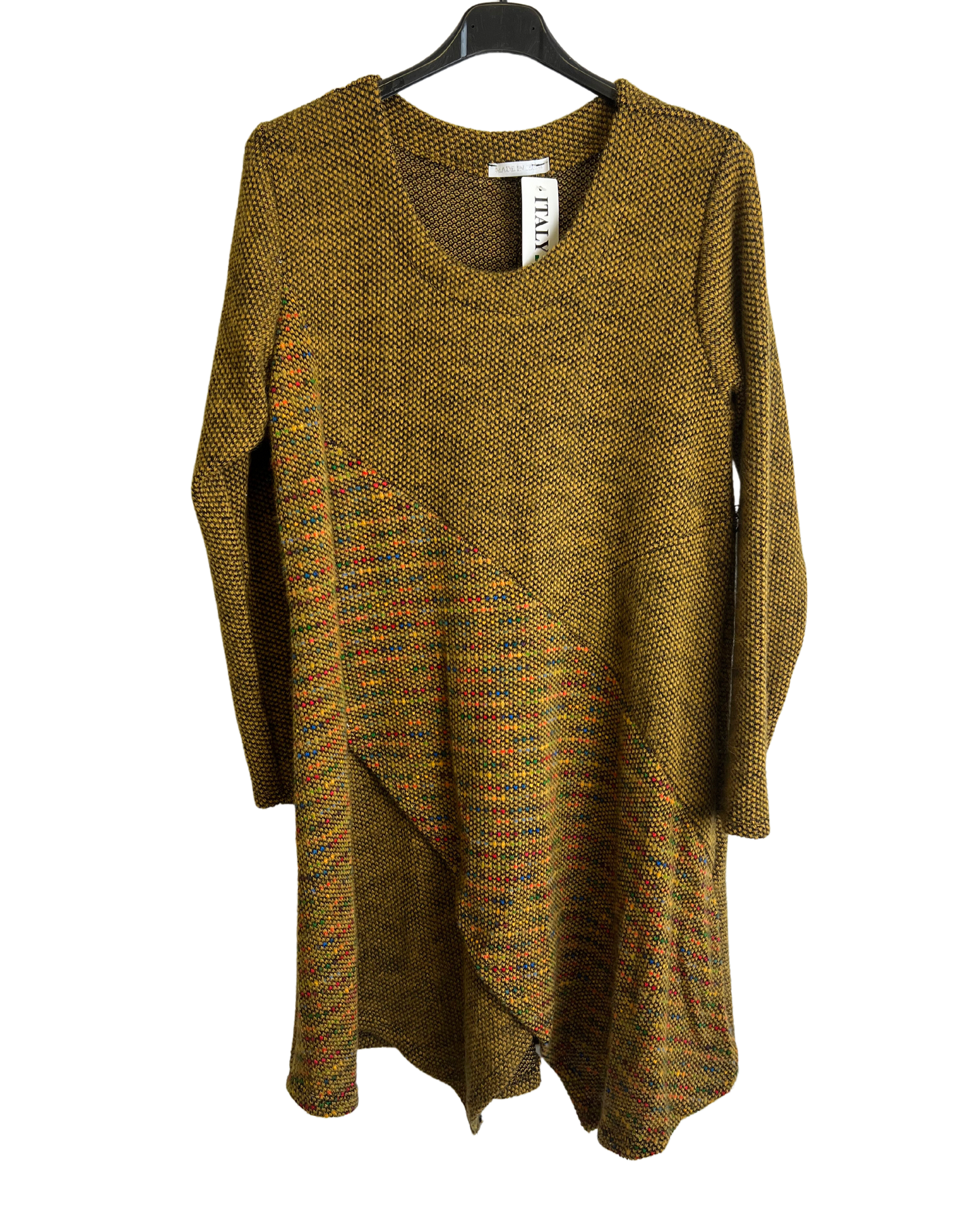 Lagenlook Italian Knitted Long Sleeve Knee Length Tunic Dress in Mustard Yellow