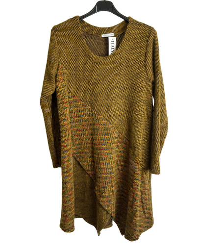 Lagenlook Italian Knitted Long Sleeve Knee Length Tunic Dress in Mustard Yellow