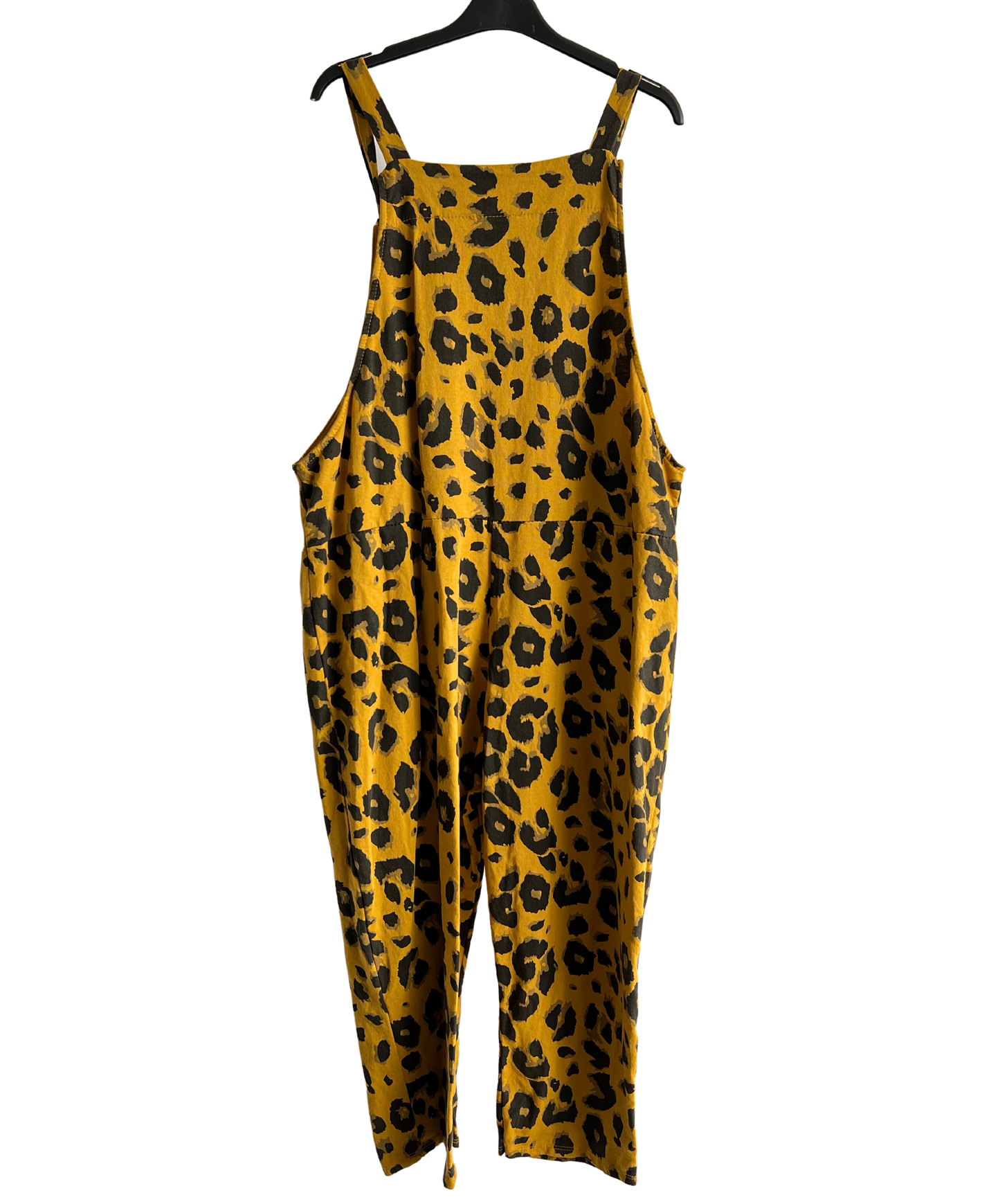 2 Pocket Animal Leopard Print Summer Dungarees In Mustard Yellow