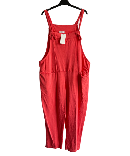 Knot Design 2 Pocket Plain Dungarees In Coral