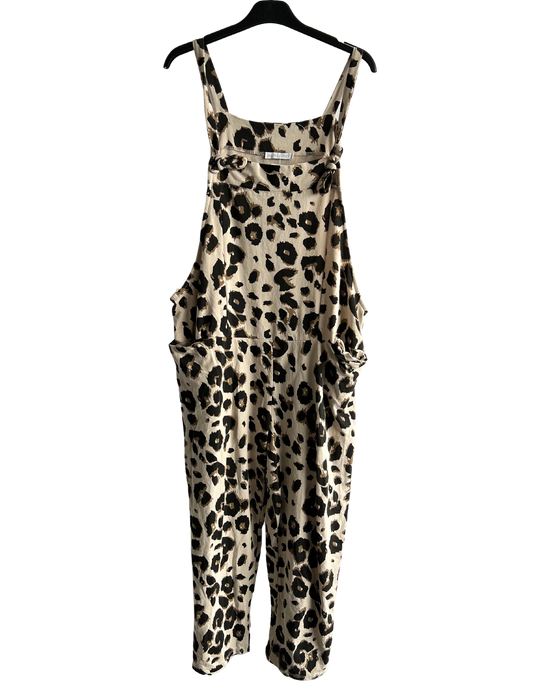 2 Pocket Animal Leopard Print Summer Dungarees In Beige